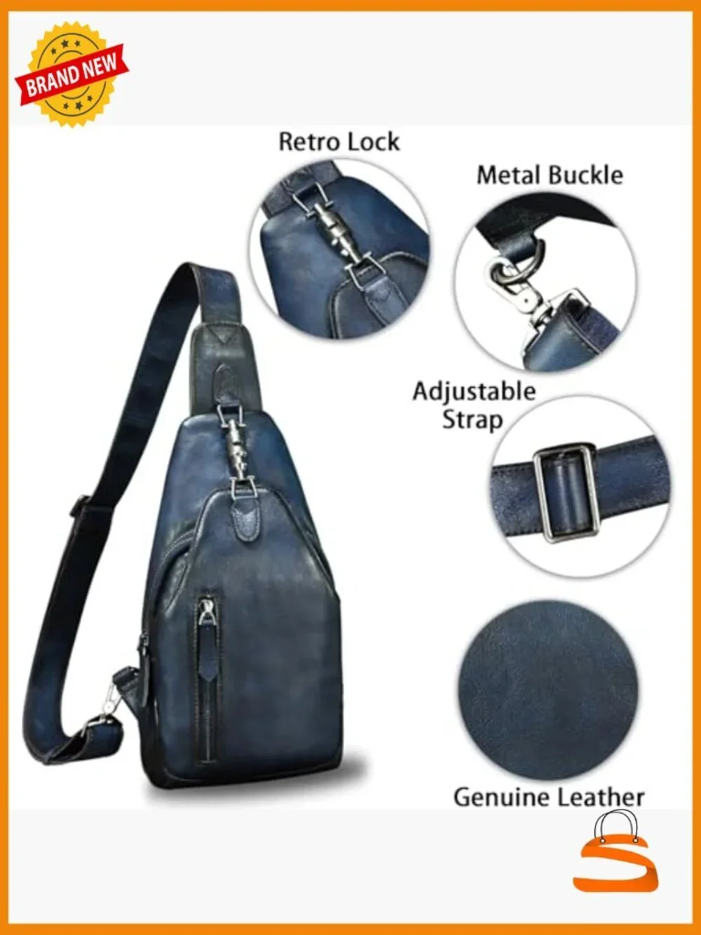 Vintage Handmade Genuine Leather Sling Backpack Crossbody Bag